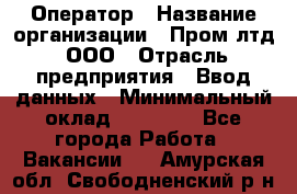 Оператор › Название организации ­ Пром лтд, ООО › Отрасль предприятия ­ Ввод данных › Минимальный оклад ­ 23 000 - Все города Работа » Вакансии   . Амурская обл.,Свободненский р-н